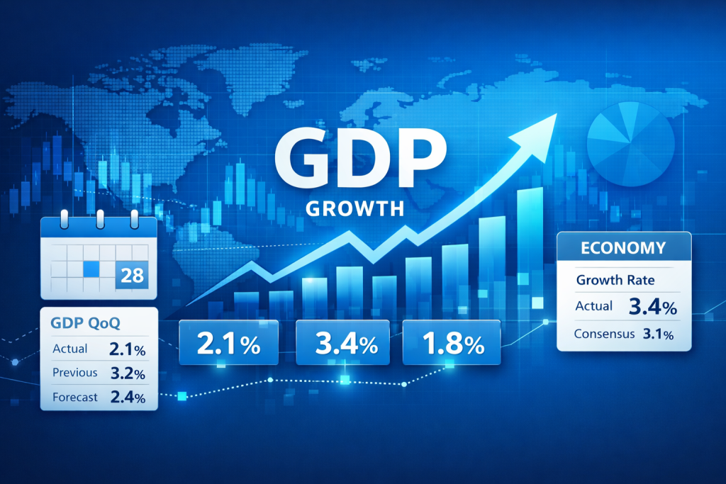 global GDP data chart and economic calendar illustration